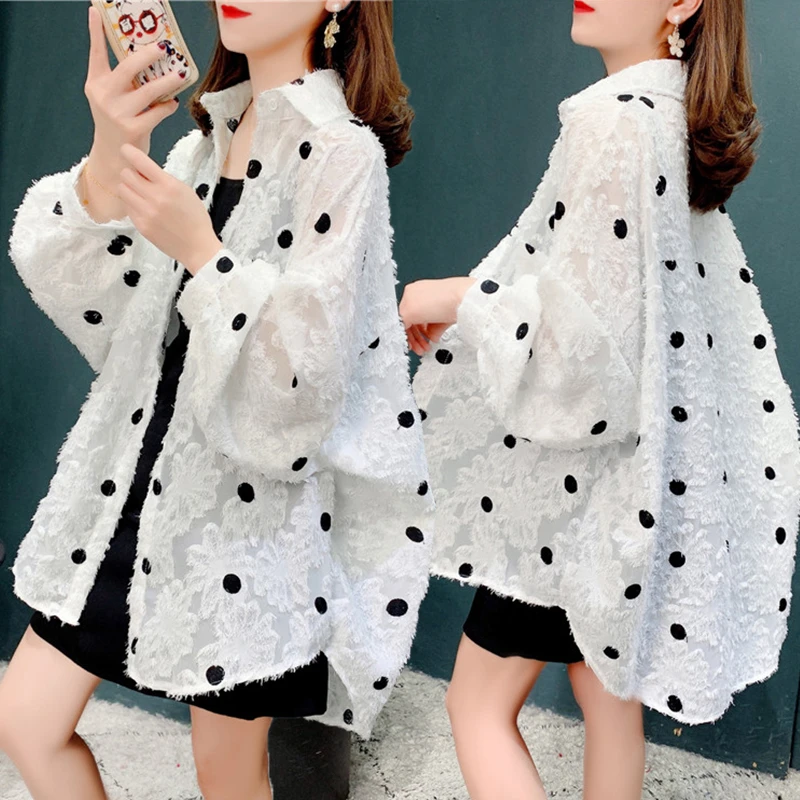 波点刺绣轻薄款防晒衬衫女夏季新款韩版宽松百搭大码时尚衬衣外套