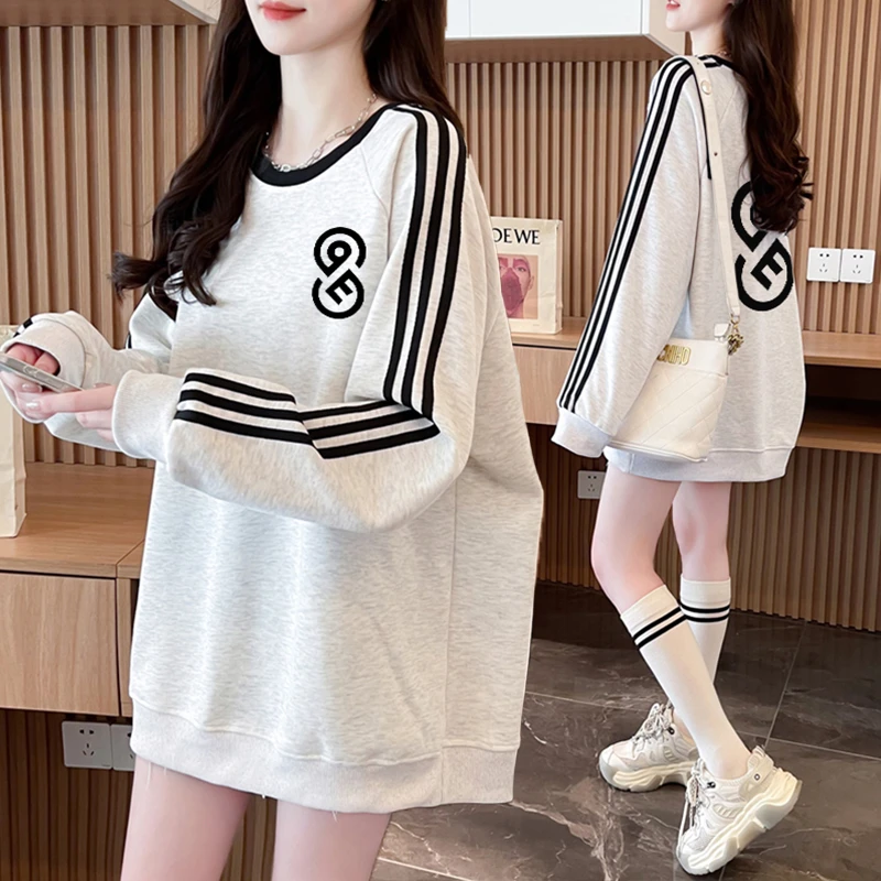 大码女装胖mm圆领薄款卫衣女春秋新款韩版宽松百搭慵懒风学生上衣