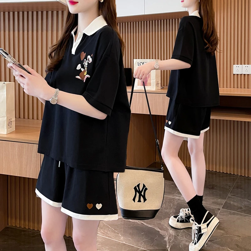 大码女装胖mm短袖短裤运动套装女夏季新款韩版宽松百搭休闲两件套