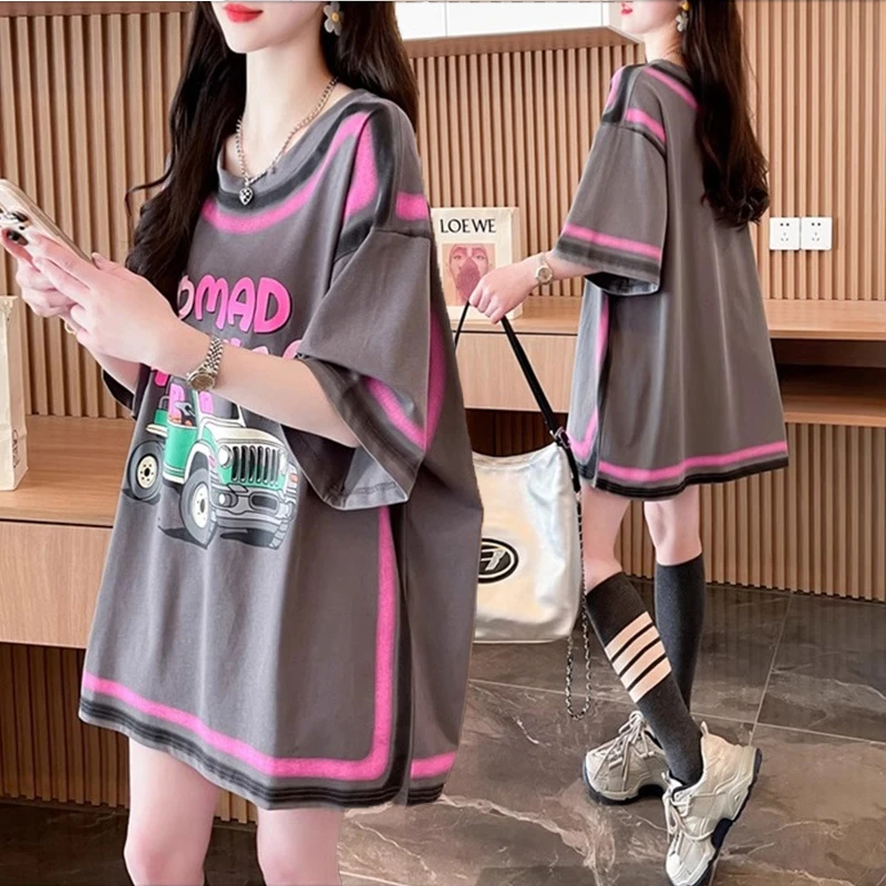 大码女装胖mm卡通纯棉短袖T恤女夏季新款韩版宽松百搭减龄上衣潮