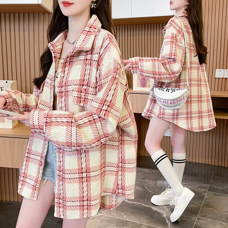 大码女装中长款加厚磨毛衬衫女秋冬季新款韩版宽松百搭高级感外套