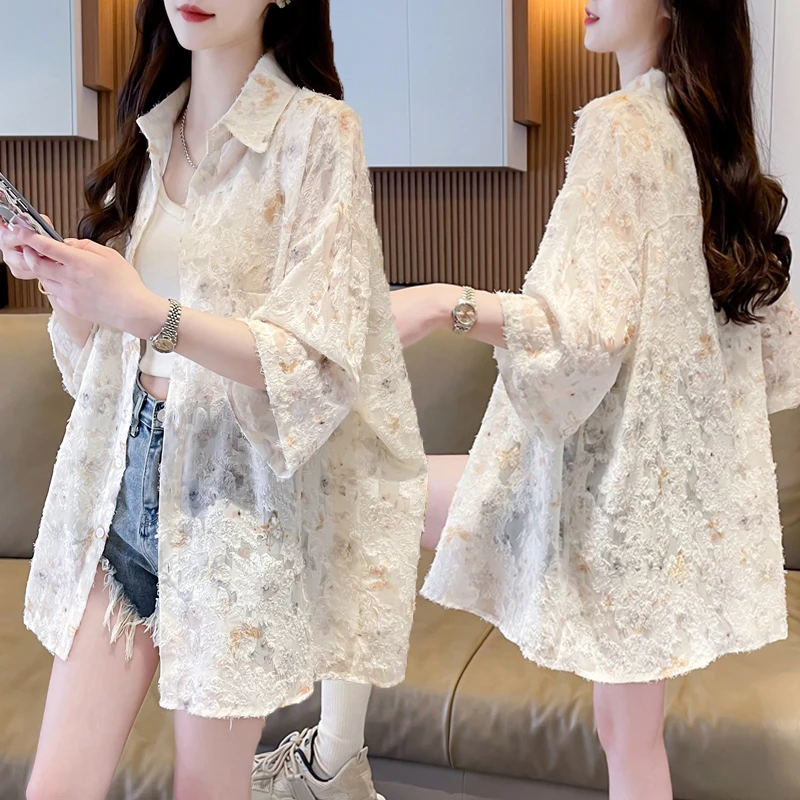 大码胖mm设计感短袖防晒衬衫女夏季新款韩版宽松百搭洋气衬衣外套