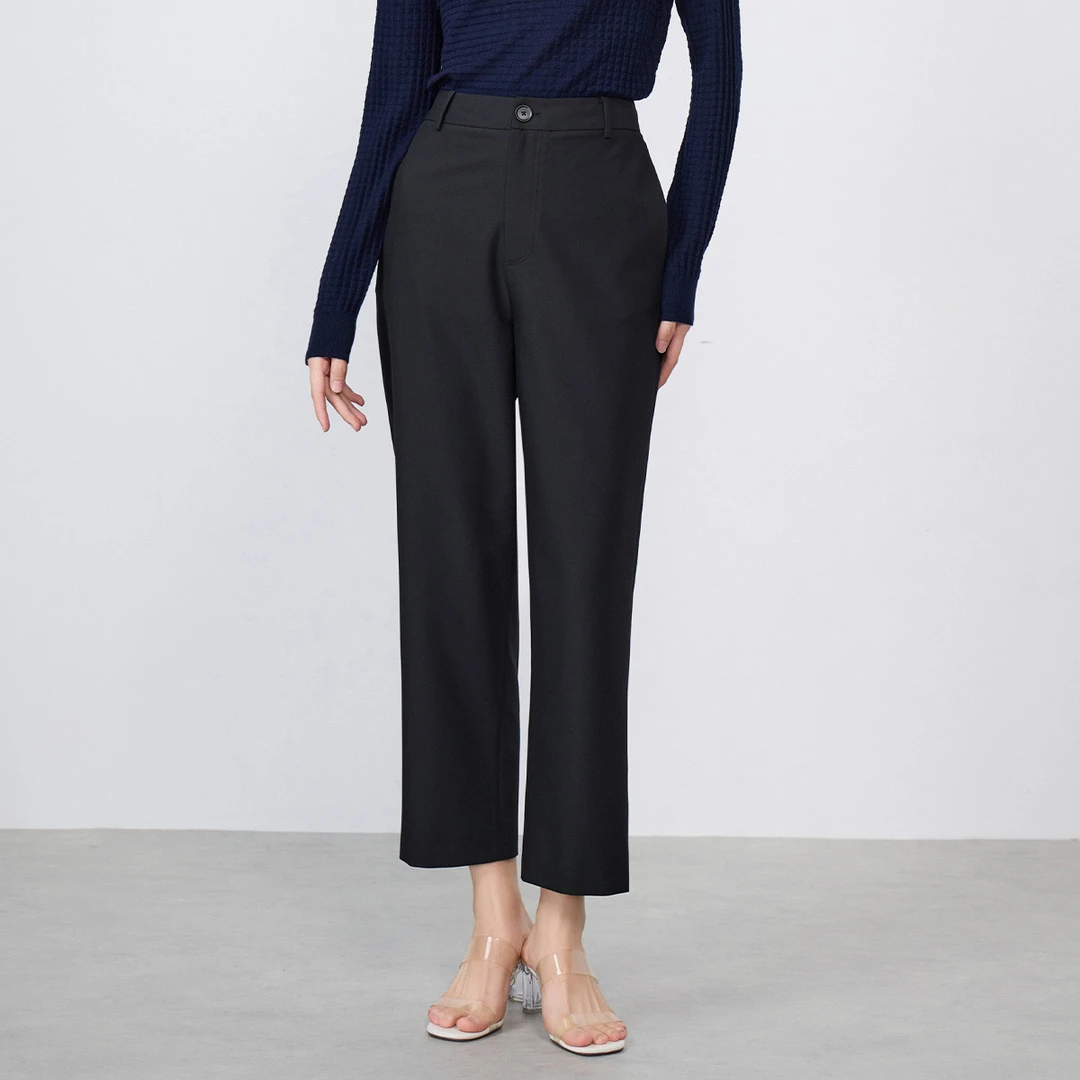 MY TENO/马天奴VDS288显瘦气质高腰时尚休闲黑色宽松通勤裤子