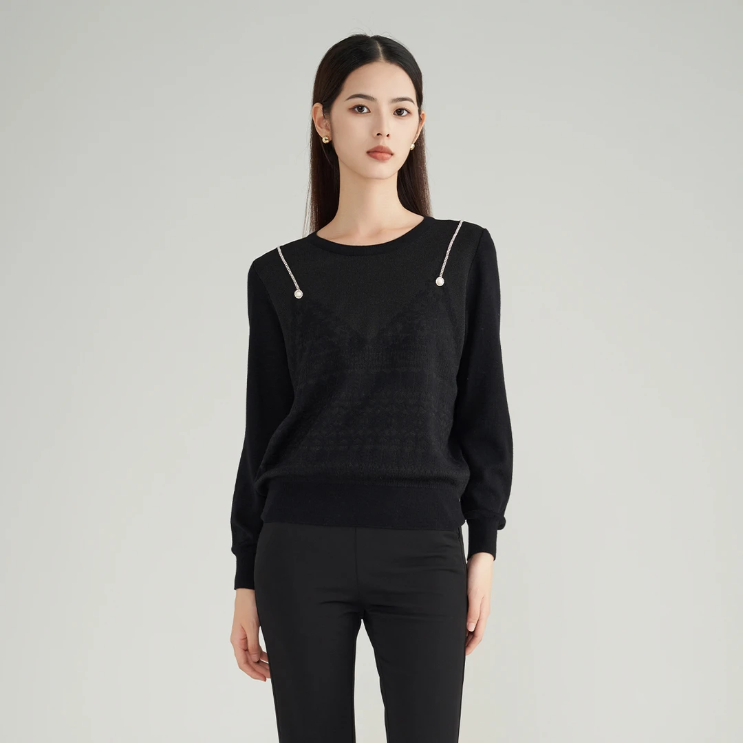 MY TENO/马天奴VRA514长袖时尚休闲百搭黑色圆领秋冬套头