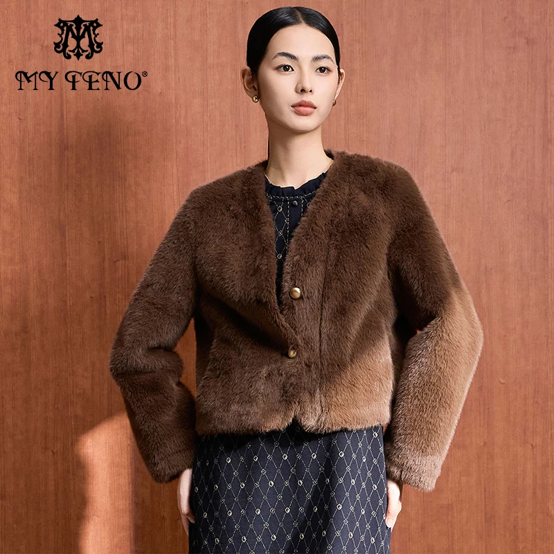 MY TENO/马天奴 人造皮草 VDA373气质轻奢短款时尚休闲设计师皮草
