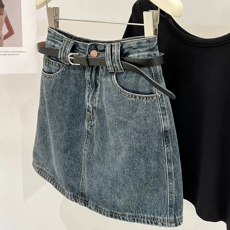 梦娇惜 夏古A字牛仔半身裙女高腰百搭显瘦辣妹包臀短裙送腰带