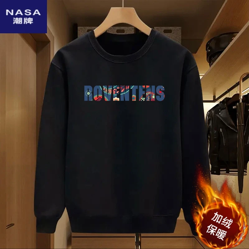 加绒加厚保暖卫衣加厚NASA秋冬新款潮牌印花重磅卫衣男女圆领宽松