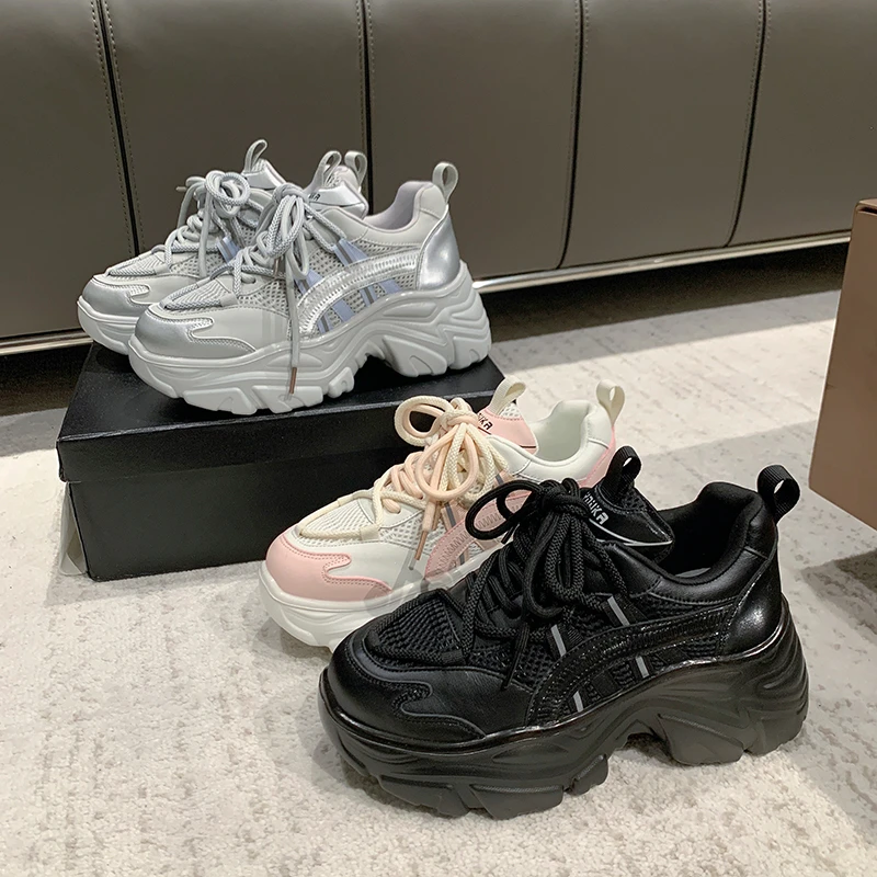 网红运动鞋女2024春季新款百搭透气跑步小个子厚底休闲老爹鞋ins