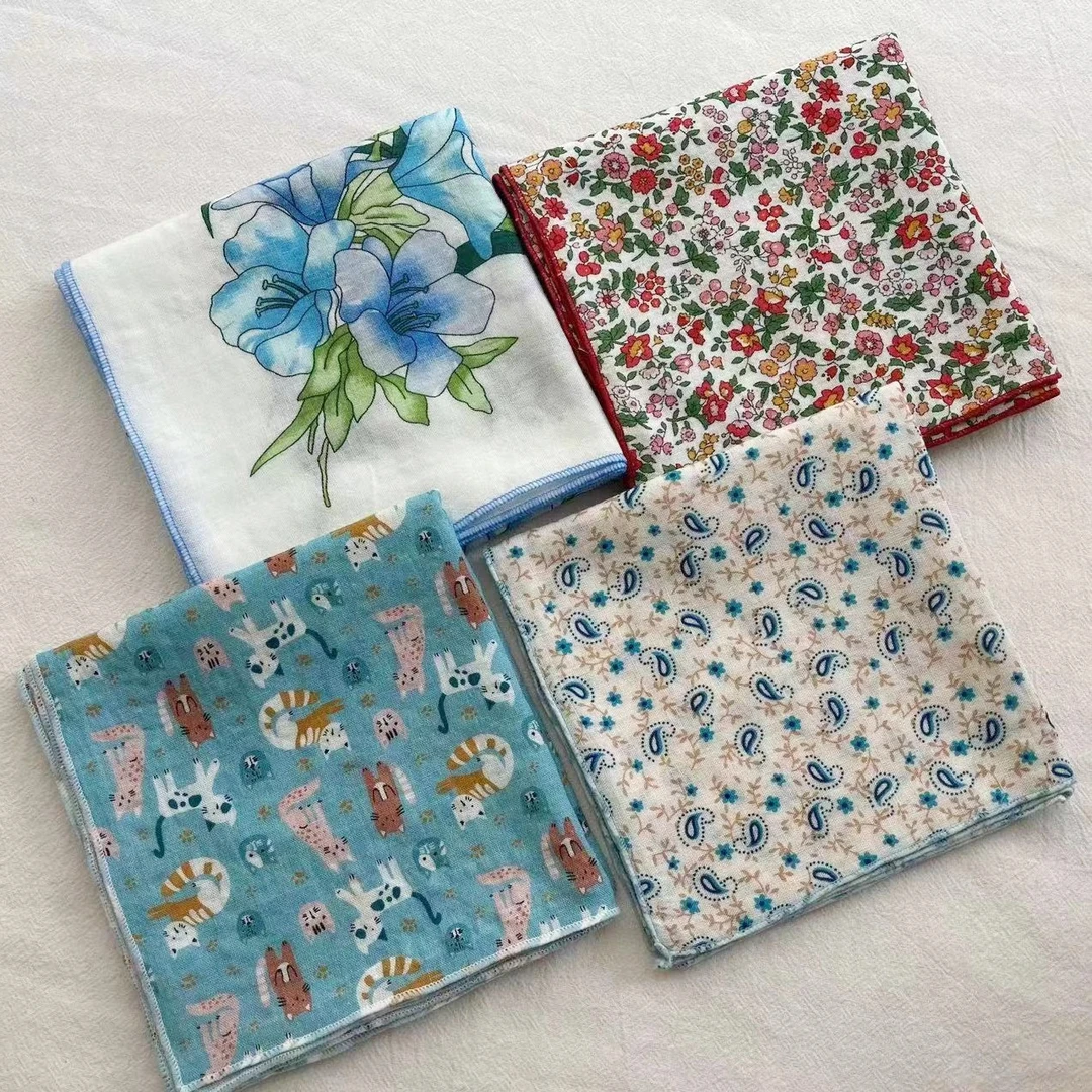 秋季新款碎花棉小方巾女韩版薄款百搭护颈装饰丝巾小领巾纯棉围巾