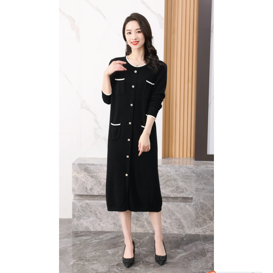 【100%绵羊毛】秋冬新款时尚百搭简约中长款连衣裙24DAK0857