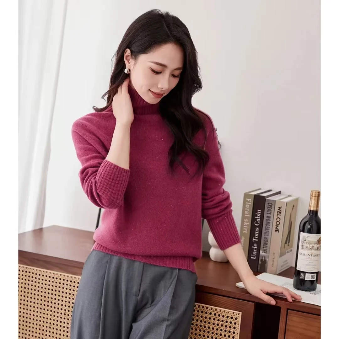 【100%绵羊毛】高领推推领女式羊毛衫24DAK0776
