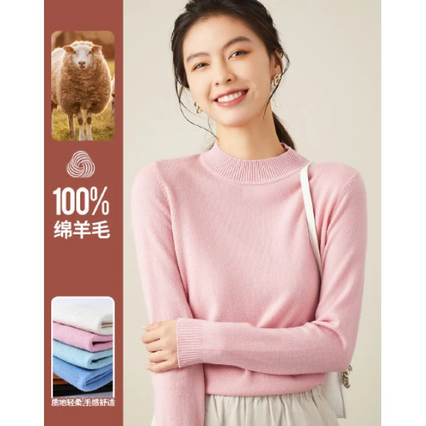 100%绵羊毛半高领时尚百搭女式羊毛衫    0008