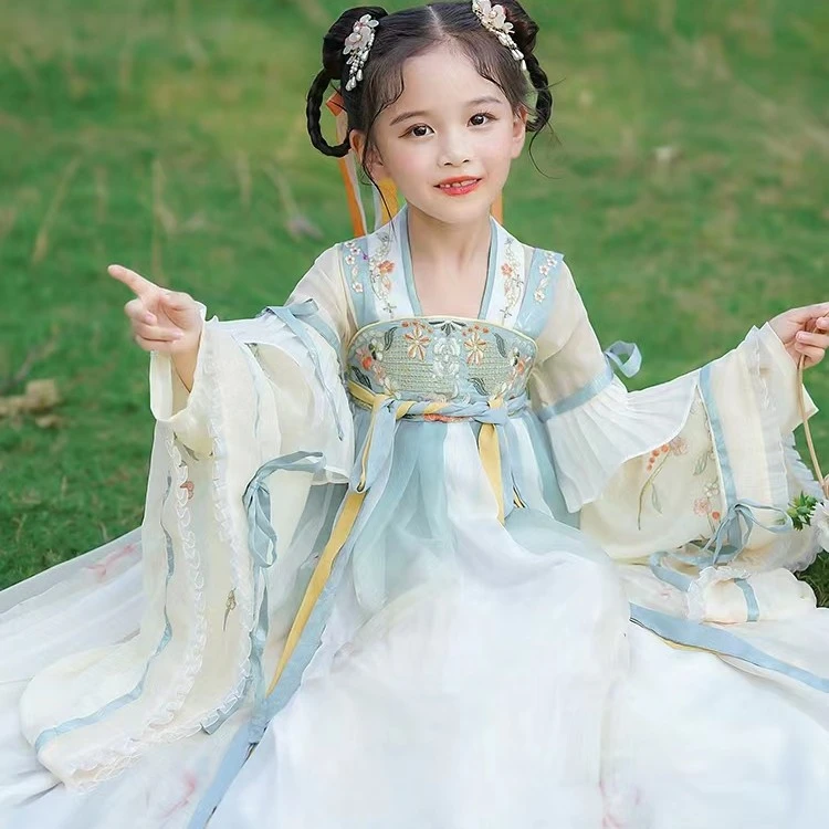 MMTT01【远黛】中国风儿童汉服春夏款一体两穿齐胸仙气古装襦裙飘逸