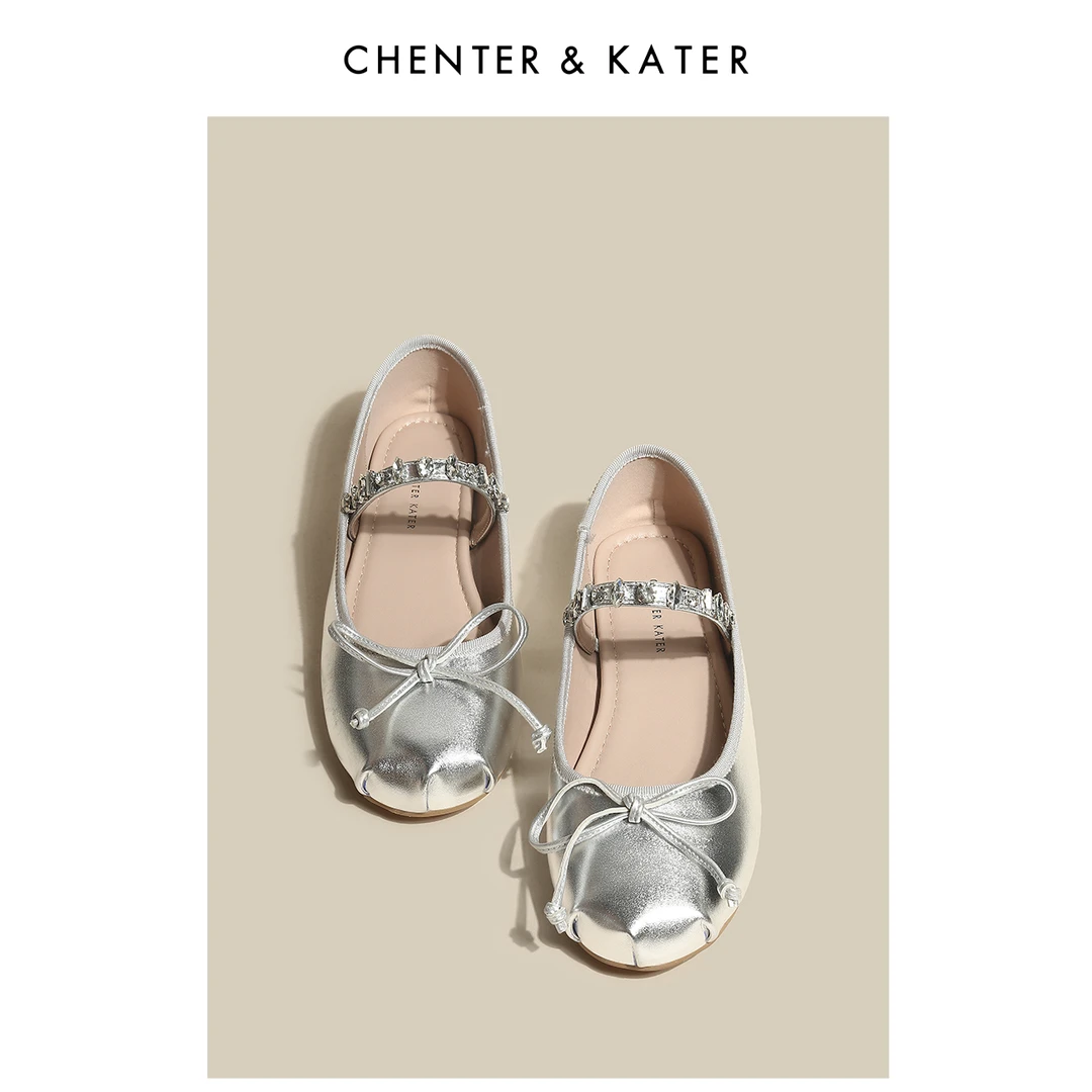 CHENTERKATER单鞋2025年春夏新款仙女风蝴蝶结圆头平底芭蕾舞鞋女