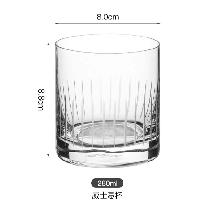 莱克斯捷克进口高档水晶手工雕刻直筒威士忌杯专业洋酒杯家用水杯