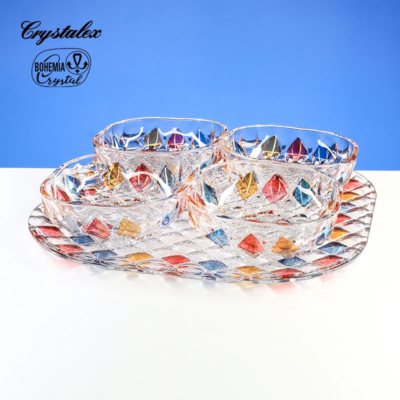 莱克斯捷克原装进口水晶彩色家用奢华干果碟创意小果盘茶几糖果盘