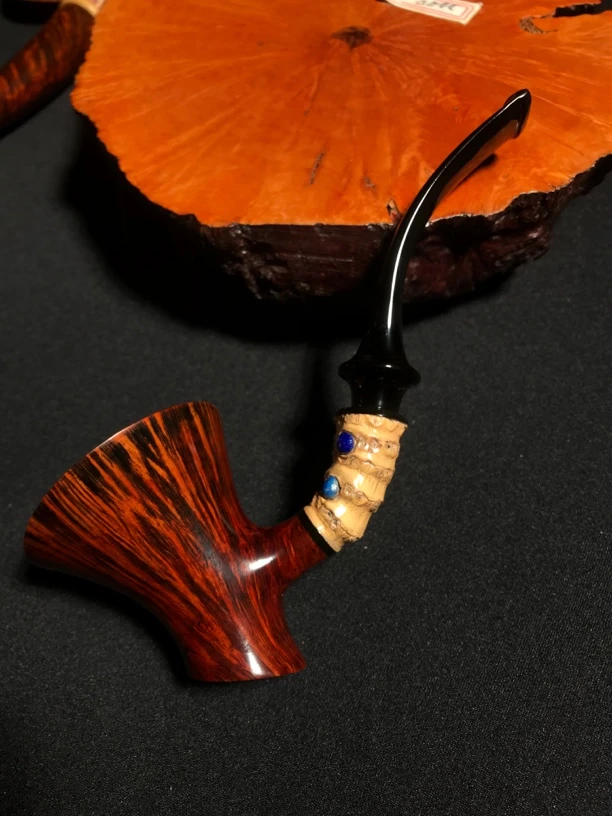 绿松石镶嵌石楠木手工竹节烟斗