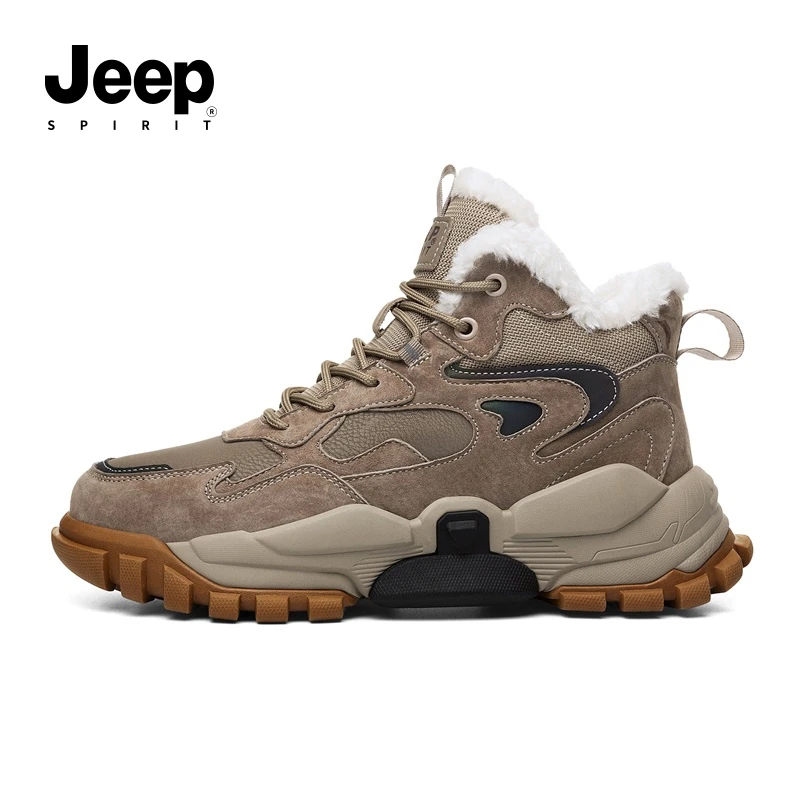 JEEPSPIRIT吉普雪地靴男加绒保暖2024冬季新款户外棉鞋男款高帮鞋