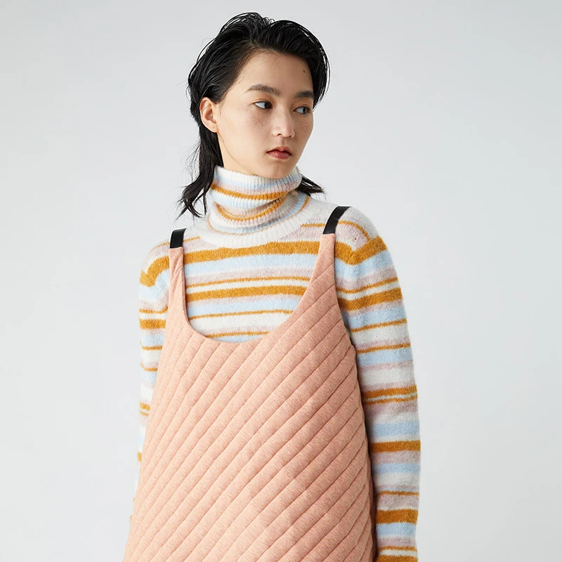 夹生HALF MADE杏粉色夹棉背心/半裙原创设计