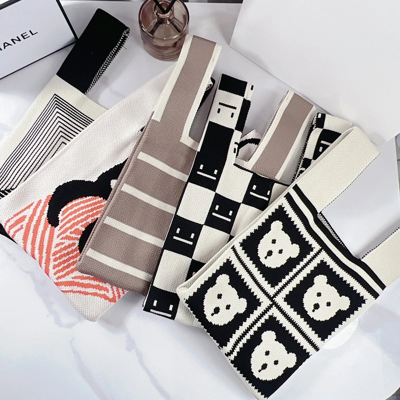 【粉丝福利】高级感自留款复古撞色手拎针织包手腕包韩版猫咪包包