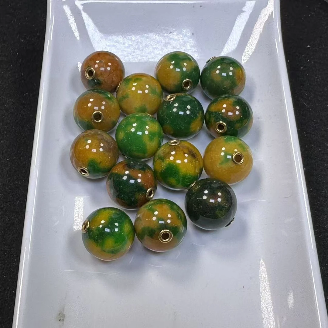 黄绿油画圆珠18mm发一个随机 L13