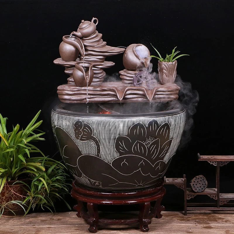 景德镇陶瓷金鱼缸阳台办公室客厅落地家用循环流水摆件庭院景观盆