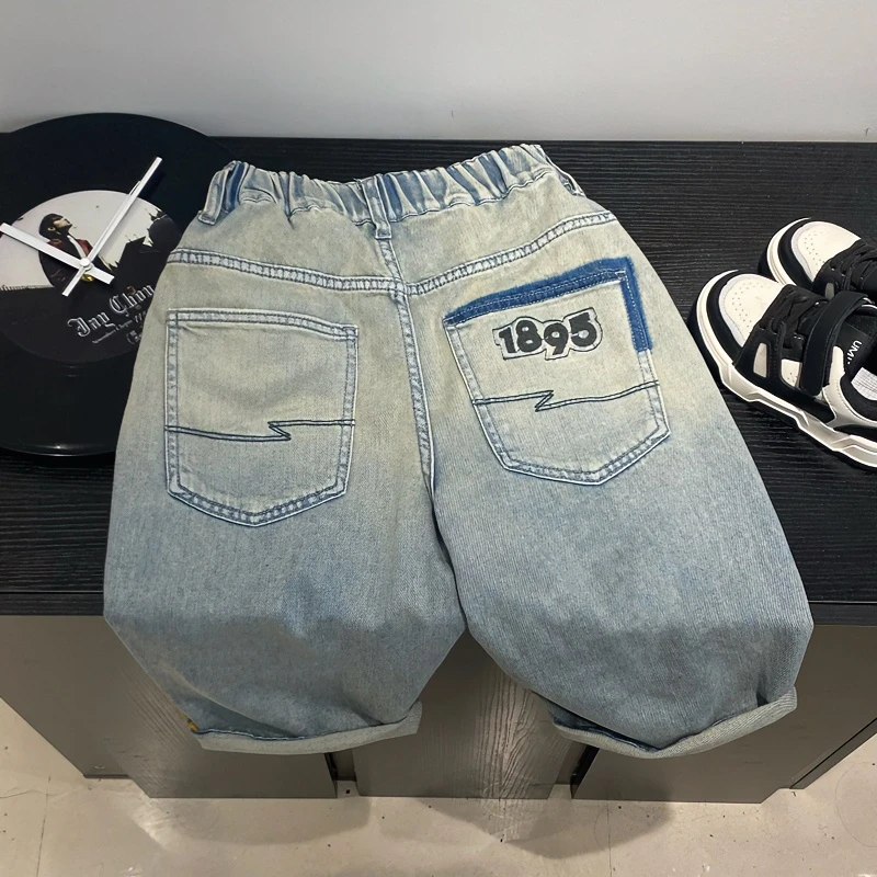 X393夏季儿童新款后袋1985牛仔中裤