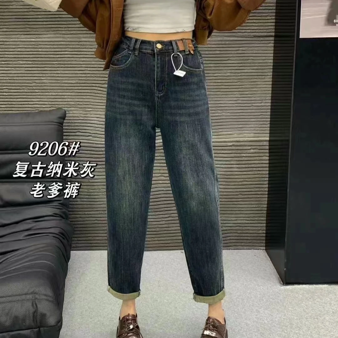 9206 秋款新品怀旧弹力半松紧显瘦老爹裤
