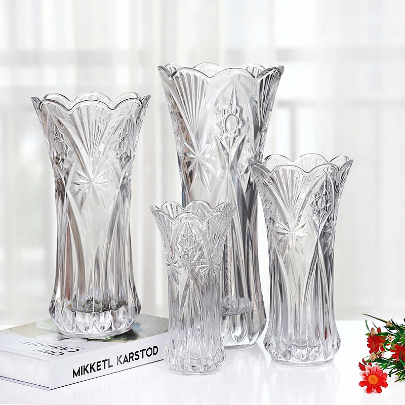 加厚透明水晶玻璃花瓶植物花插家居装饰彩色水晶玻璃花器客厅摆件