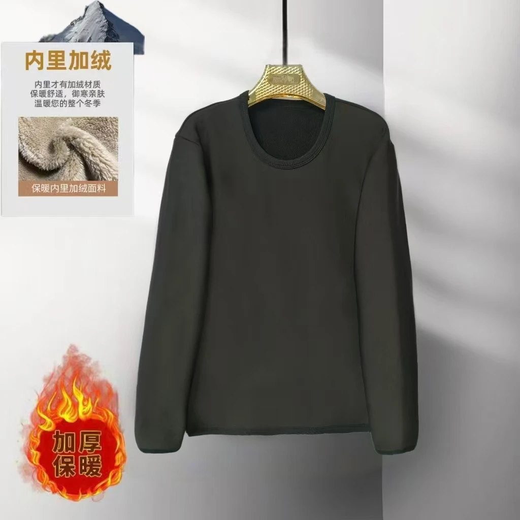男士加绒加厚保暖内衣圆领长袖秋冬舒适打底衫冬季中老青年秋衣