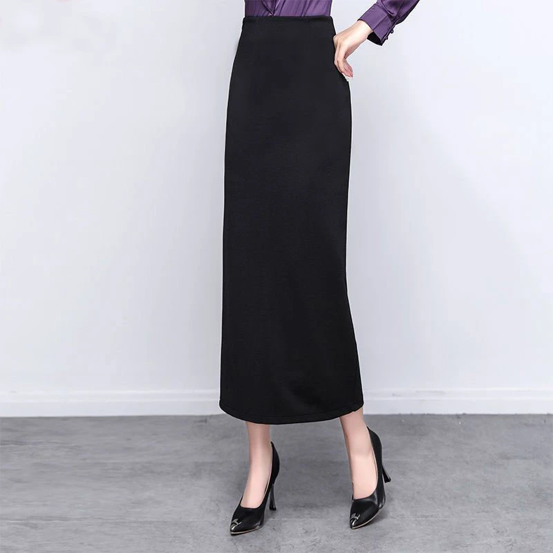 一步裙半身裙春秋裙子女高腰显瘦中长款开叉直筒包臀长裙包裙女冬