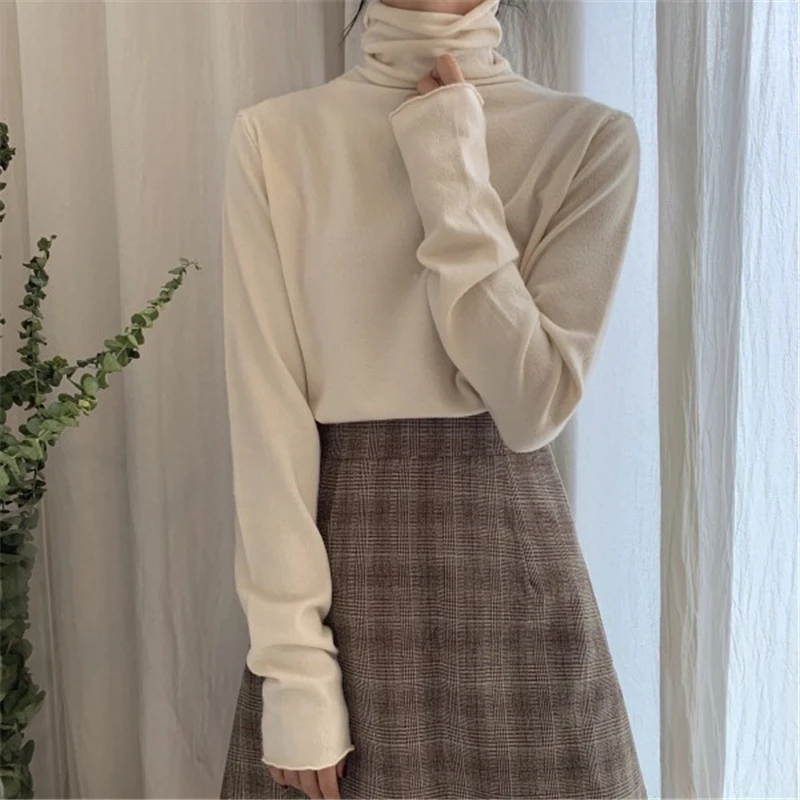 高领内搭毛衣女秋冬洋气宽松慵懒风外穿堆堆领长袖打底针织衫上衣