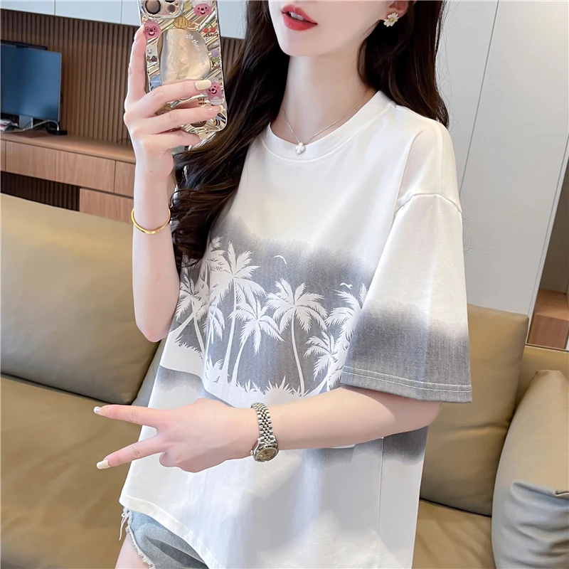 渐变色扎染短袖t恤女2025新款夏季韩版宽松百搭设计感洋气上衣服