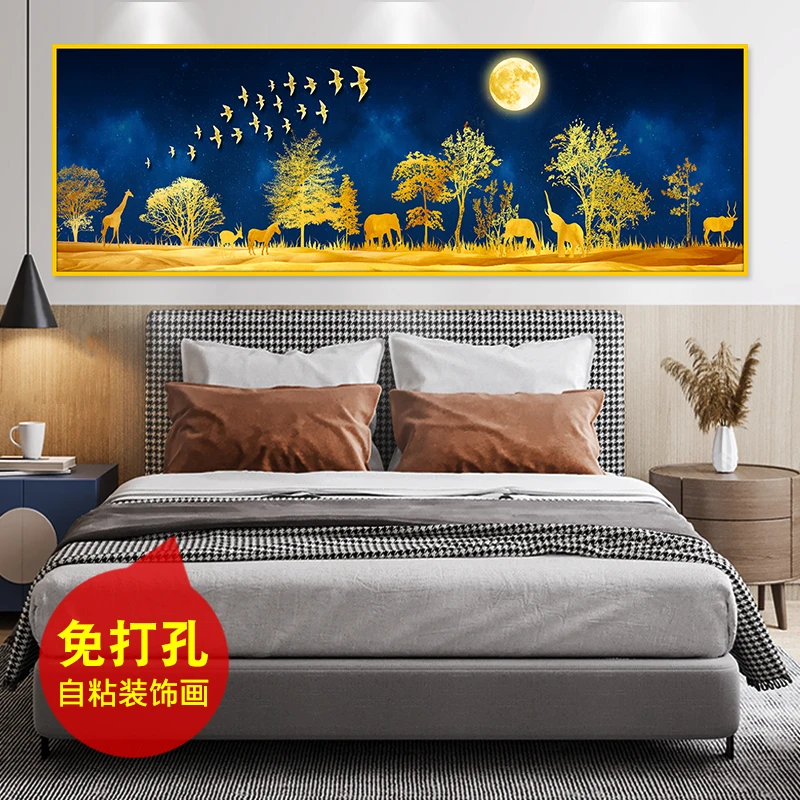 自粘卧室床头餐厅装饰画手工防水客厅墙面玄关实木艺术山水风景画