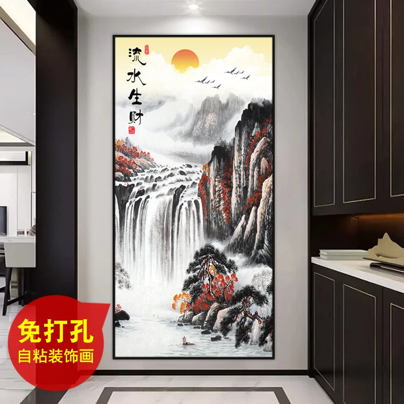 玄关装饰贴画客厅3d立体墙贴纸入户走廊背景墙过道挂画墙壁画风景