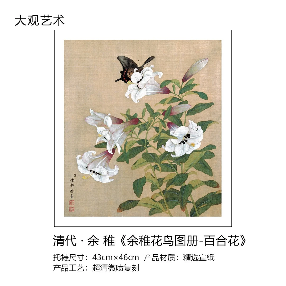 清 · 余稚《花鸟册页-百合》国画，超清复刻版画，书房、茶室、客厅挂画