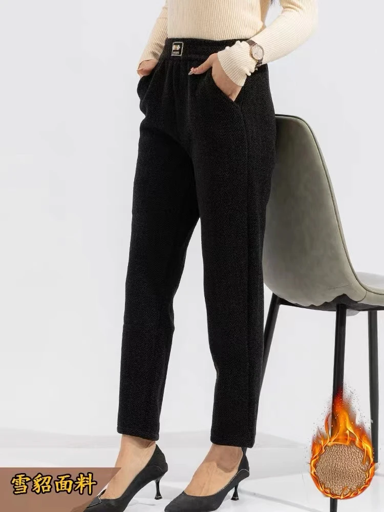 816款腰部m花朵金属扣款加绒小脚裤个别微瑕