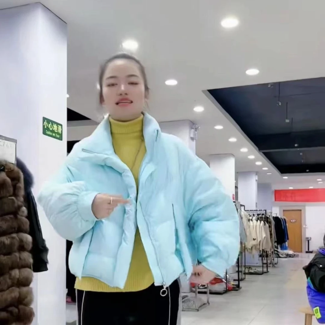 312款浅蓝色短款yr棉服外套个别微瑕