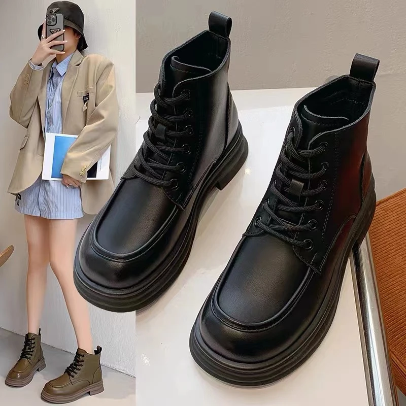 822款侧边拉链前面系带款咖色马丁靴个别微瑕