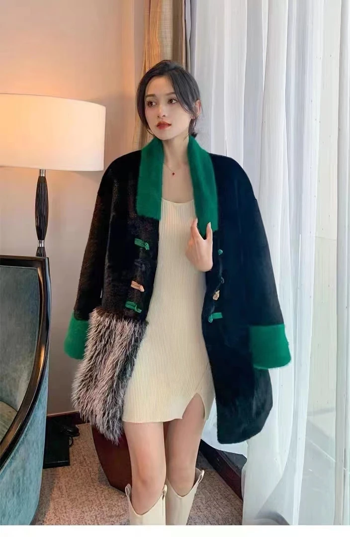 800款一侧拼色款四颗盘扣dr外套