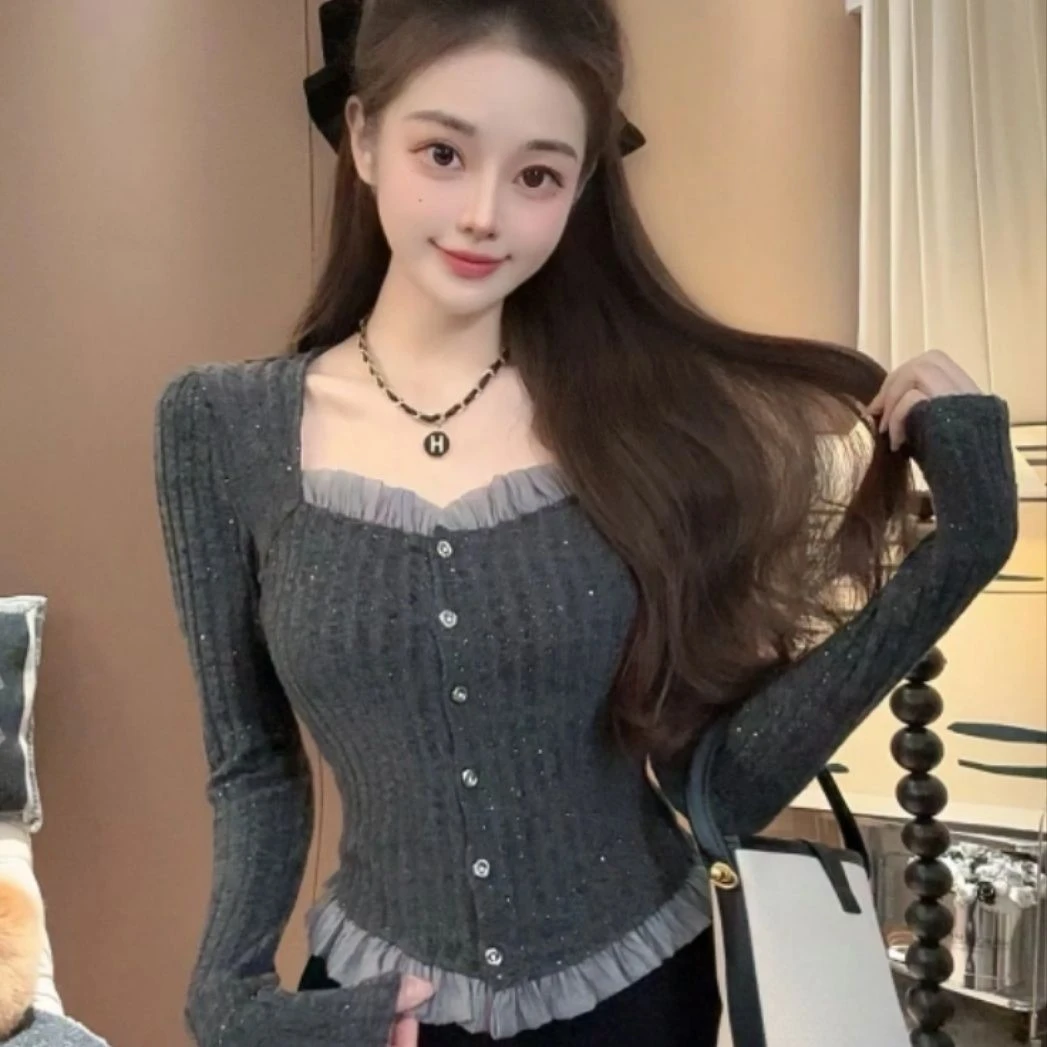 2024秋季新款方领打底衫女百搭时尚长袖上衣小衫女