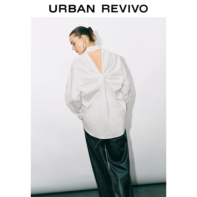 UR新款女时髦设计感后背镂空扭结开襟衬衫UWG240229