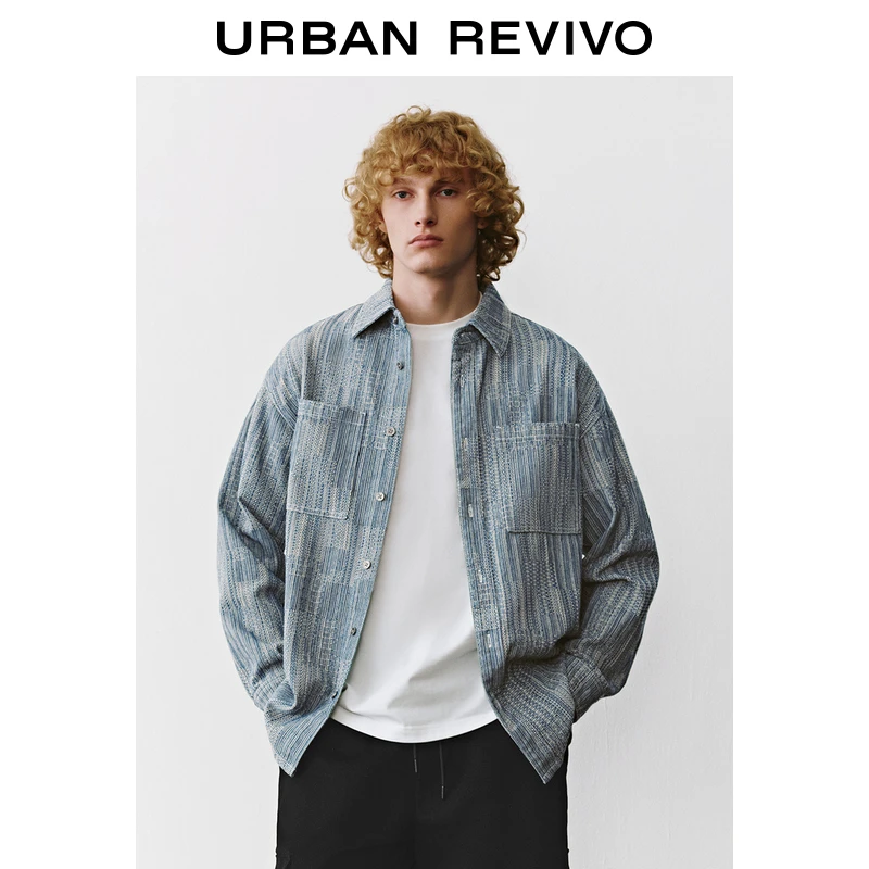 UR男装轻熟风不对称提花肌理牛仔衬衫UML840089