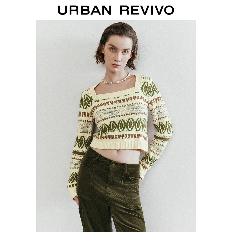 UR2024秋冬新款女装休闲慵懒提花图案修身针织衫UYL940038