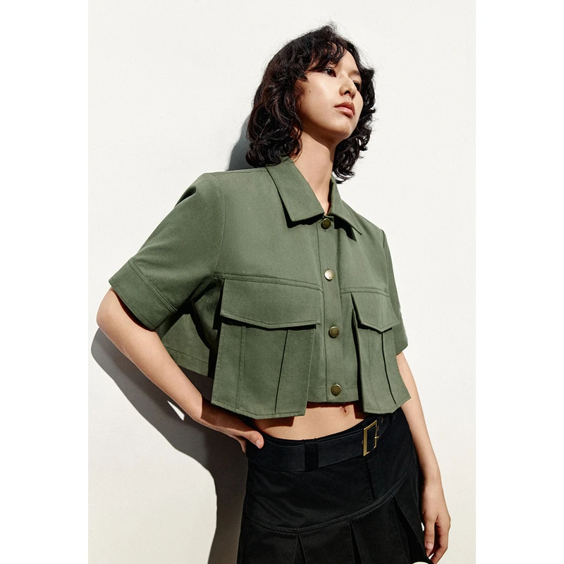UR2024夏季新款女装休闲简约工装短款翻领短袖外套UWL140027