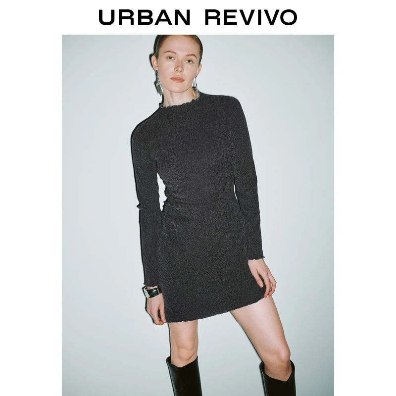 UR女装魅力气质木耳边褶皱长袖连衣裙UWG740228