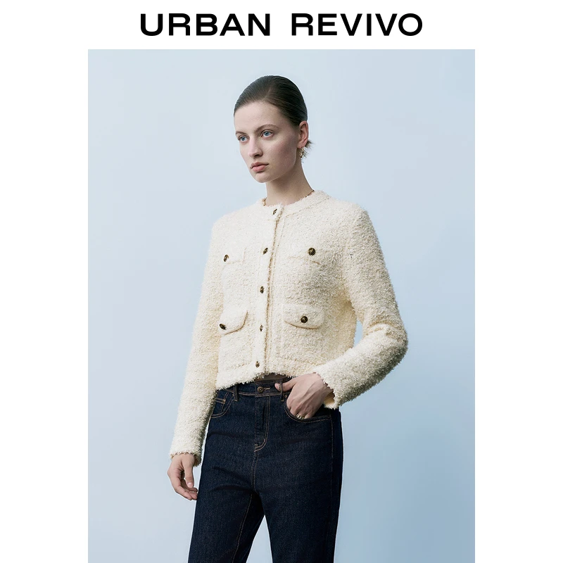 UR2024秋冬新款女装法式气质小香肌理感针织开衫UWG940336+