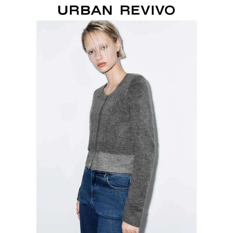 UR2024冬季新款女装气质格雷系撞色假两件针织衫UYV940038