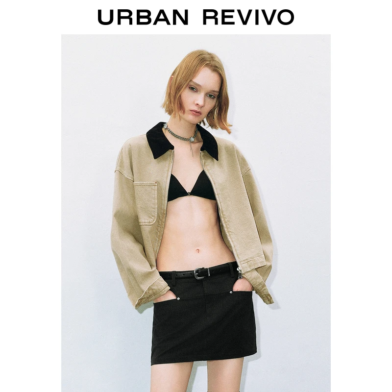 UR女装百搭时尚复古撞色翻领长袖牛仔衬衫UYV840011