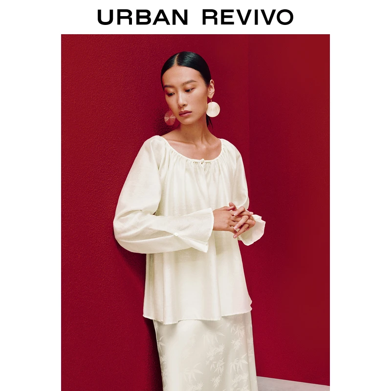 UR2024秋季新款女装气质新中式盘扣长袖罩衫衬衫UWG240213+
